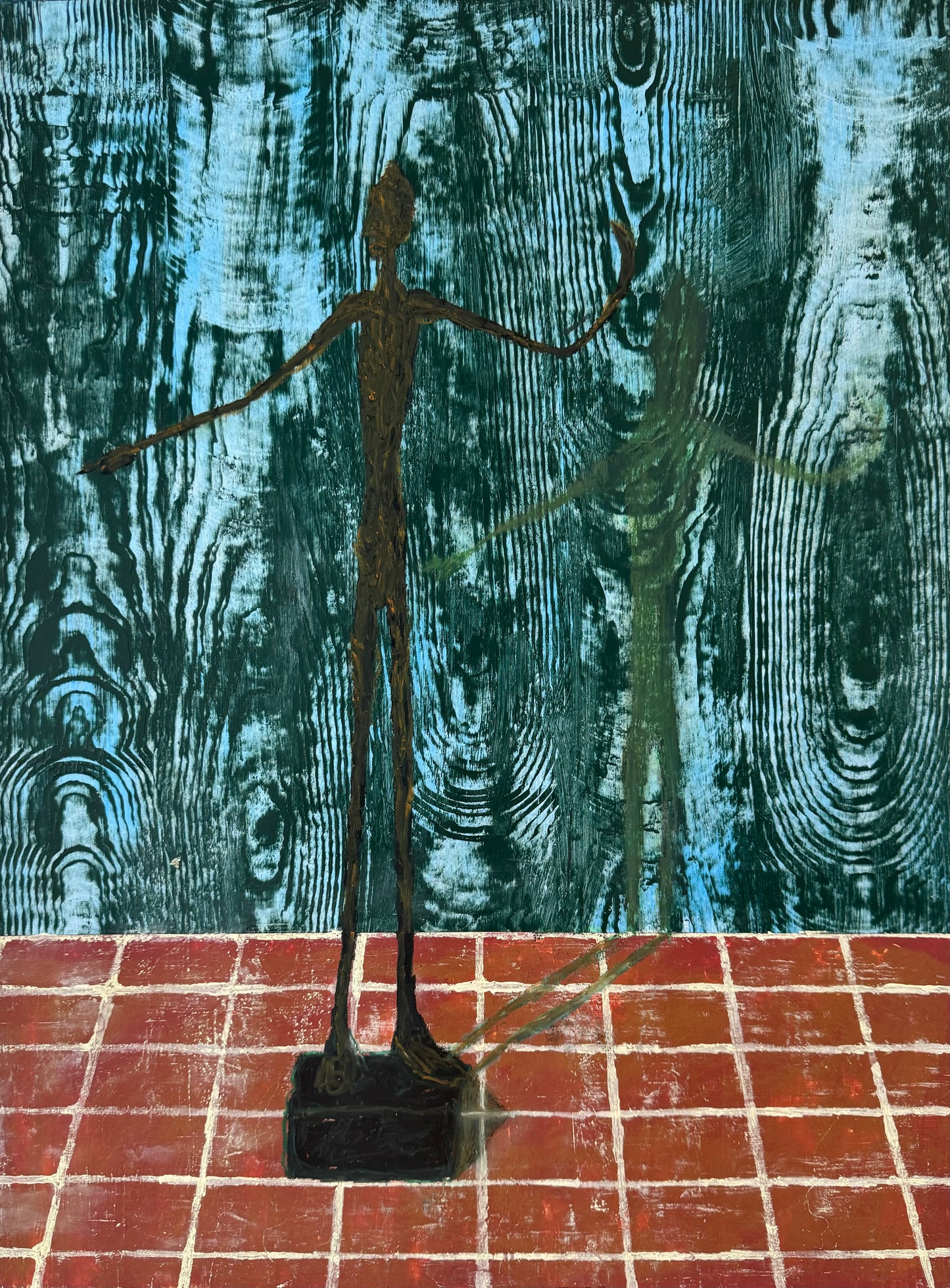 “Giacometti’s Man Pointing on Terracotta Tiles” 18x24 in