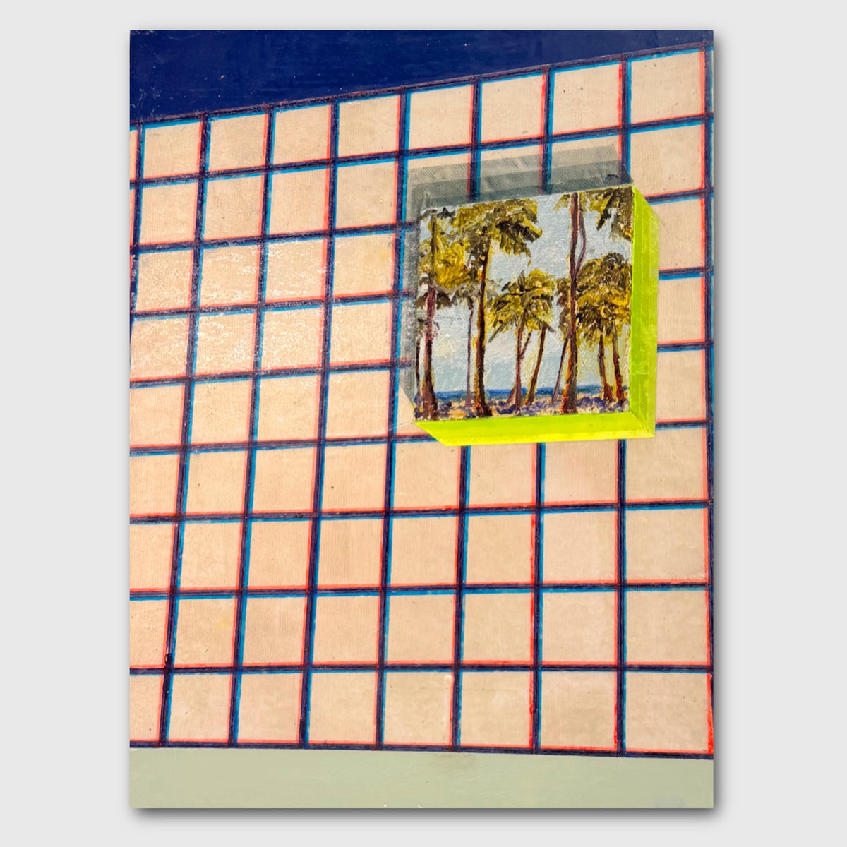 “Palms on a cube, on a wall” 9x12 in