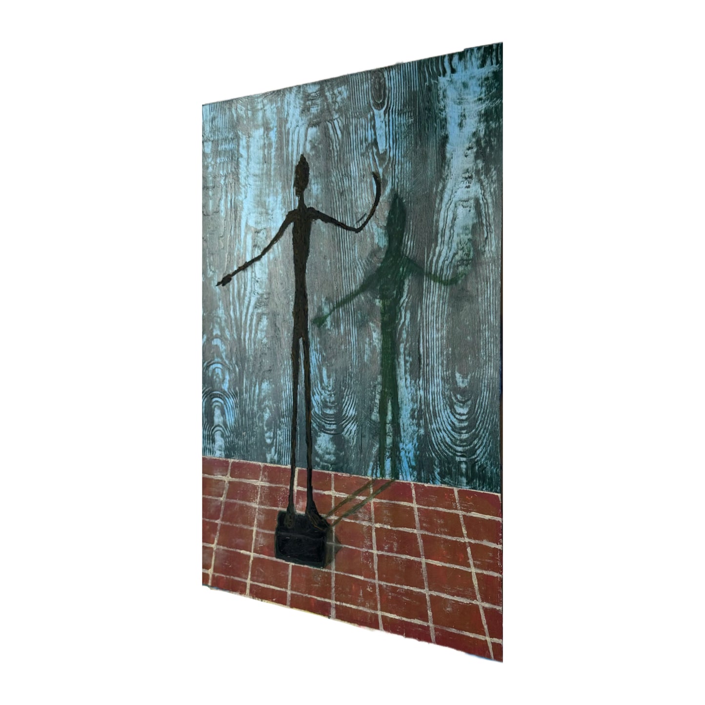 “Giacometti’s Man Pointing on Terracotta Tiles” 18x24 in
